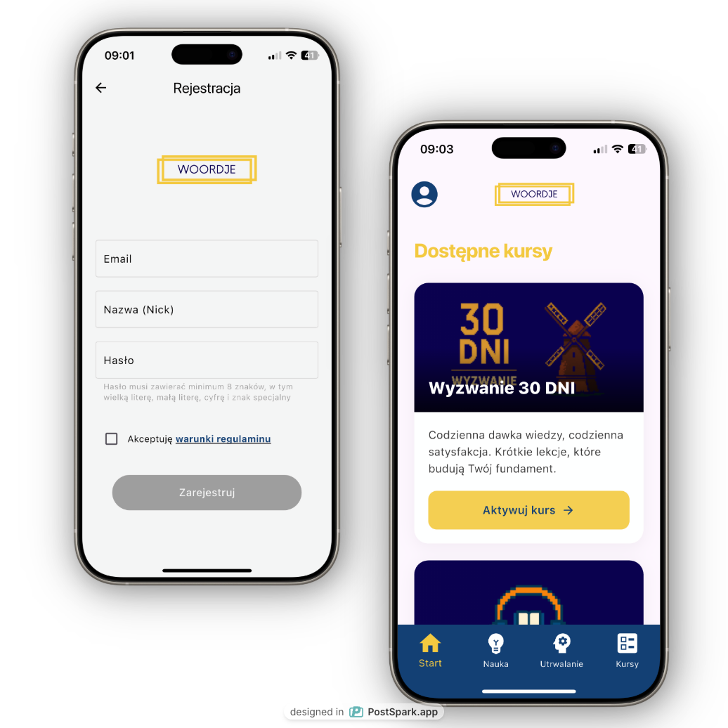 Ekran aplikacji Woordje